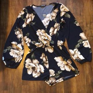 Locked In My Embrace Romper - Navy/ Floral Print
